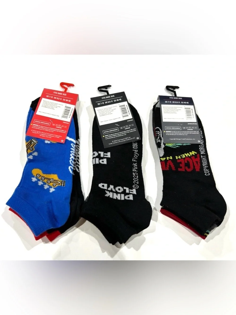 Low Cut Novelty Cotton Socks Unisex One Size 3 Pairs Fender Pink Floyd Ventura